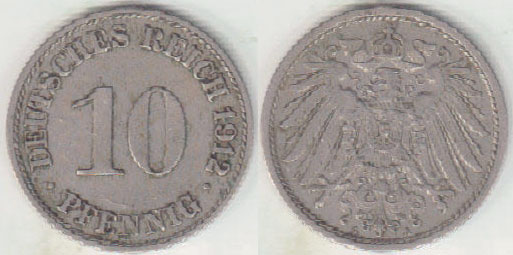 1912 A Germany 10 Pfennig A008294